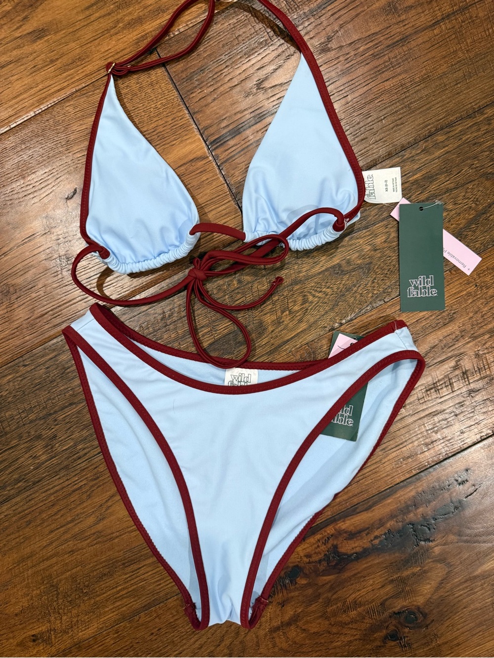 Wild Fable Light Blue Bikini with Burgundy Trim